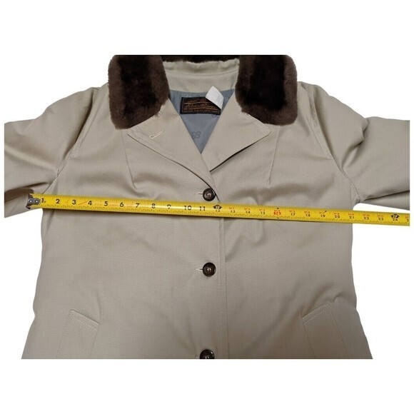 Vintage Eddie Bauer Womens Trench Coat Faux Fur Collar Made USA Black Tag - Picture 11 of 13